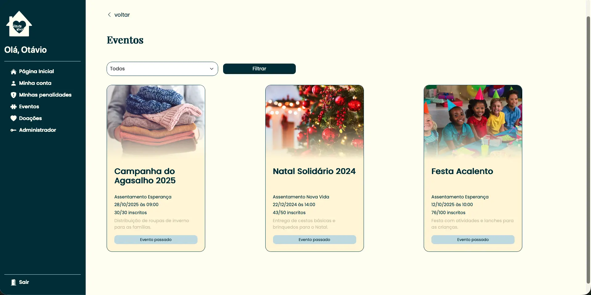 Acalento página inicial